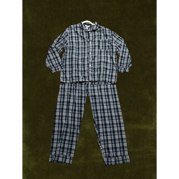 bill blass Other - Bill Blass Mens Pajama Set Navy White Plaid Long Sleeve Button Down XL Sleepwear